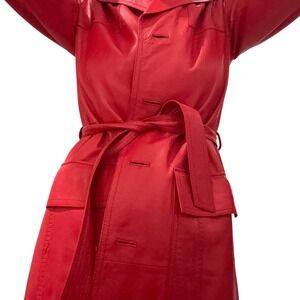 Leda Spain by Gropper Belted Leather Trenchcoat S Red — Excellent